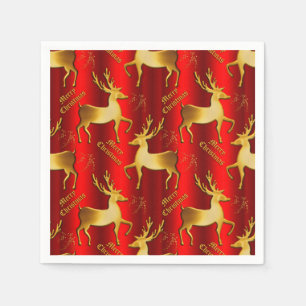 Guardanapo De Papel Ouro Reindeer no Natal Vermelho