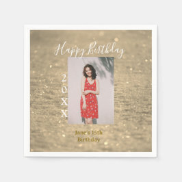 Guardanapo De Papel Ouro reluzente feliz 15 de aniversário nome ano