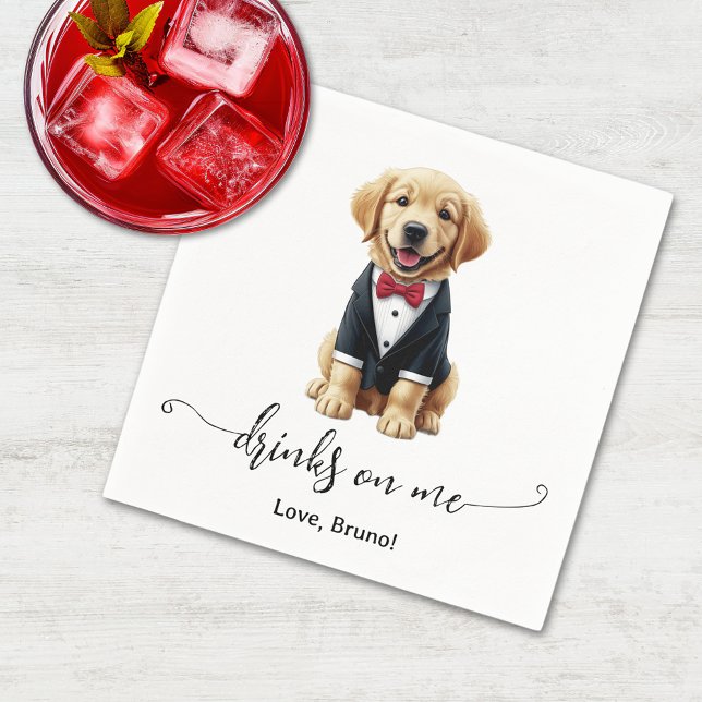 Guardanapo De Papel Ouro Retriever Bebidas De Cãozinho Em Mim Casament (Golden Retriever Puppy Drinks On Me Dog Wedding Napkins)