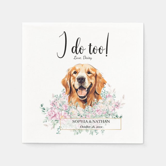 Guardanapo De Papel Ouro Retriever Cachorro Casamento Cocktail Napkins (Frente)