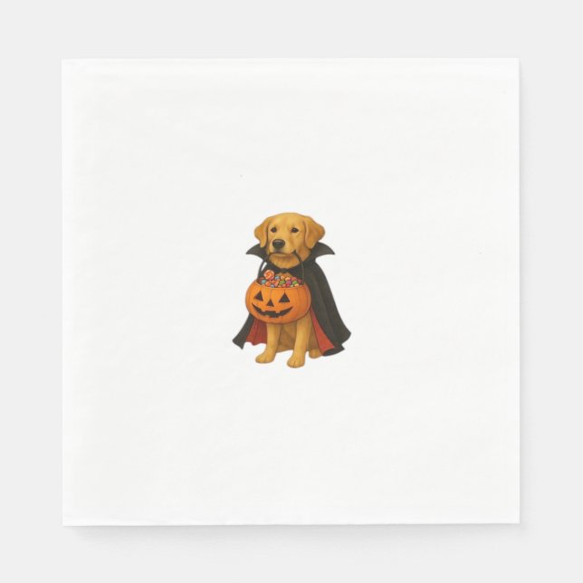 Guardanapo De Papel Ouro Retriever Halloween Dog com Doces-Abóbora (Frente)