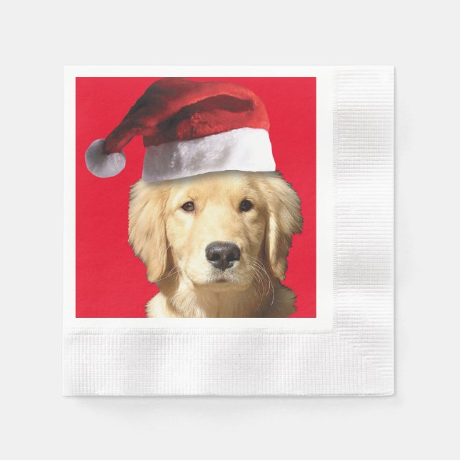 Guardanapo De Papel Ouro Retriever Santa Claus (Frente)