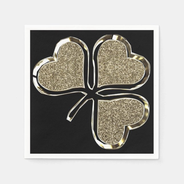 Guardanapo De Papel Ouro Shamrock Irish Símbolo 3 Leaf Clover Chic (Frente)