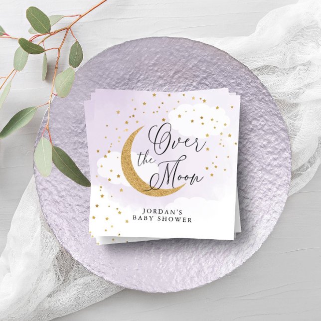 Guardanapo De Papel Ouro Sobre a Lua Roxo Chuvada de Bebê Personalizad (Criador carregado)