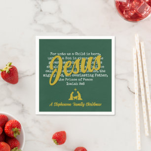 Guardanapo De Papel Ouro Verde PARA NÓS JESUS Natal