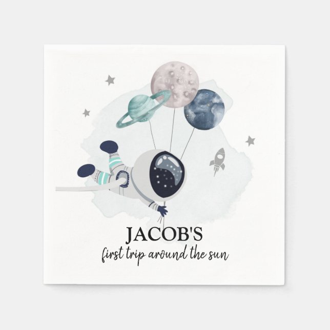 Guardanapo De Papel Outer Space Boy 1rua viajando ao redor do Sol Aniv (Frente)