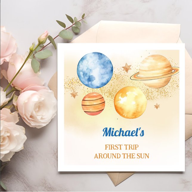 Guardanapo De Papel Outer Space Boy 1rua viajando ao redor do Sol Aniv (Criador carregado)