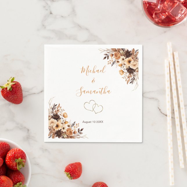Guardanapo De Papel Outono Bege Rústico e Rosa Marfim Casamento Countr (Insitu)