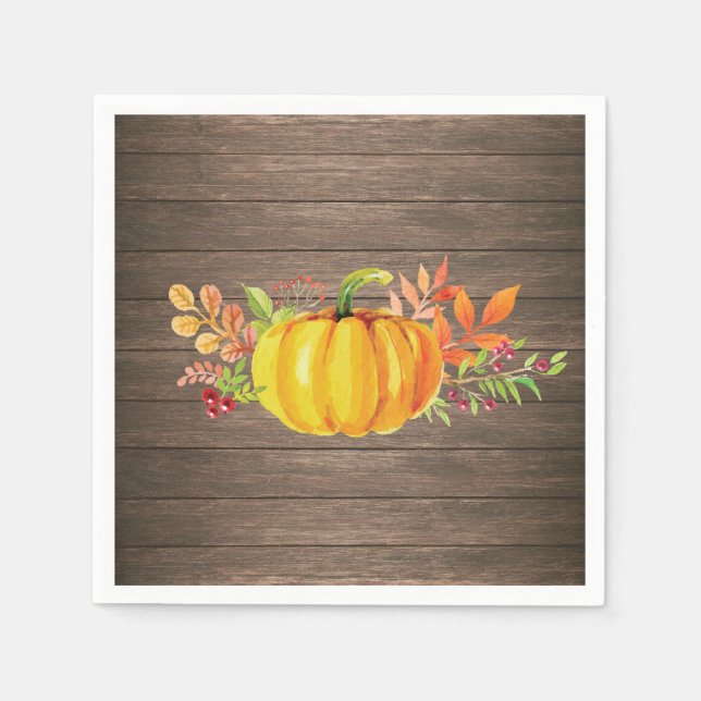 Guardanapo De Papel Outono de Aquarela Rústica Abóbora (Frente)
