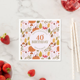 Guardanapo De Papel Outono floral clássico folhas cor-de-rosa abóboras