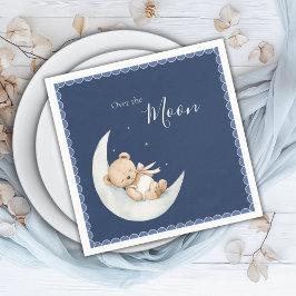 Guardanapo De Papel Over the Moon Bear Navy Blue Baby Shower