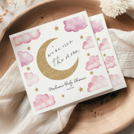 Guardanapo De Papel Over The Moon Celestial Pink Clouds Baby Shower