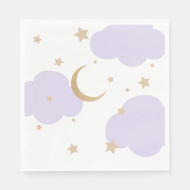 Guardanapo De Papel Over the Moon Purple Baby Shower  (Frente)