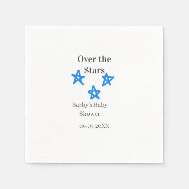 Guardanapo De Papel Over the Stars blue gray baby shower name date ele (Frente)