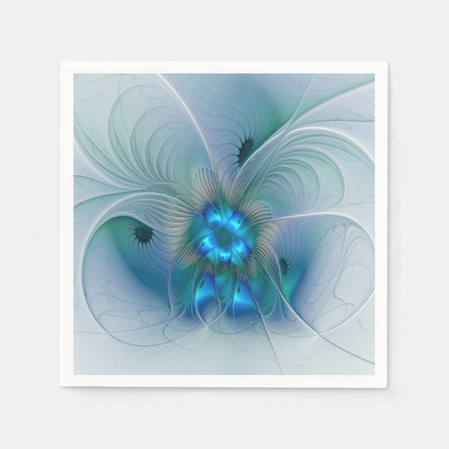Guardanapo De Papel Ovinas de Pé, Fractal Turquesa Azul Abstrato (Frente)