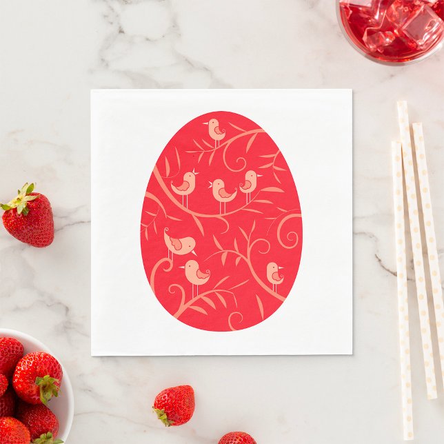 Guardanapo De Papel Ovo de Páscoa Vermelho com Padrão de Pássaros (Criador carregado)