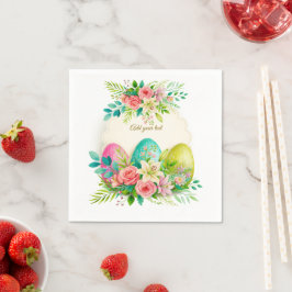 Guardanapo De Papel Ovos de Páscoa Florais & Rosas Cor-de-Rosa em Aqua