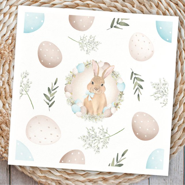 Guardanapo De Papel Ovos de Páscoa Primavera Brancos de Pastel Azul (Easter Eggs Bunny Spring White Beige Pastel Blue Napkins)
