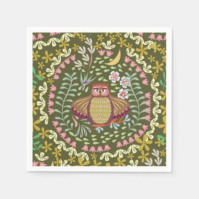 Guardanapo De Papel Owl Folk Green (Frente)