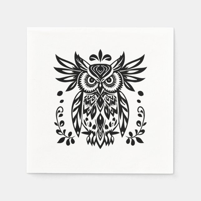 Guardanapo De Papel Owl Lovers Rustic Woodlands Black White Bohemian  (Frente)
