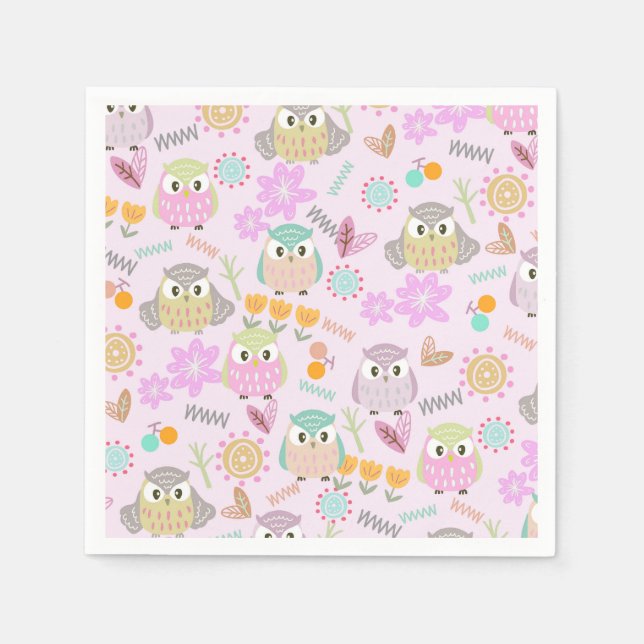 Guardanapo De Papel Owl Pastel Pink   (Frente)