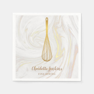Guardanapo De Papel Padaria Gold Whisk Patisserie Redemoinhos de Mármo