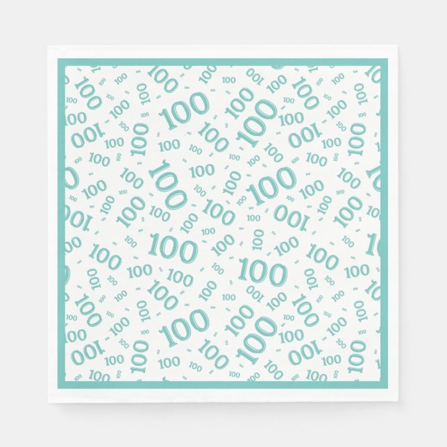 Guardanapo De Papel Padrão Aleatório de Números Teal/White 100 (Frente)