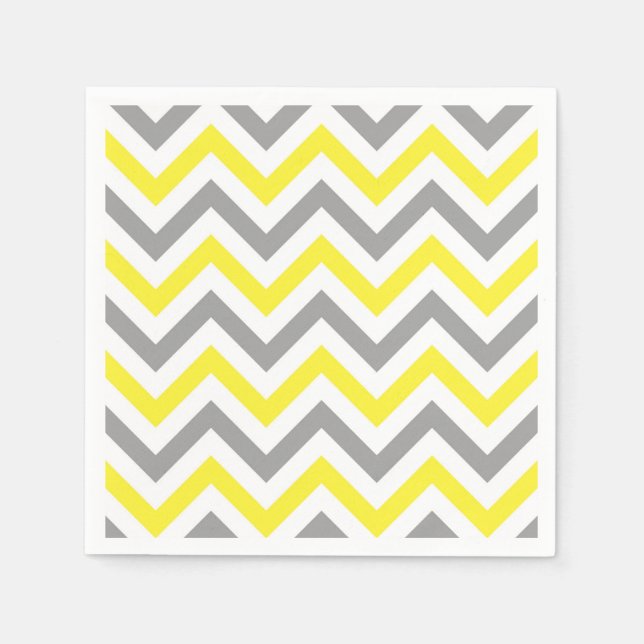 Guardanapo De Papel Padrão Amarelo, Cinza Escura Grande Chevron ZigZag (Frente)