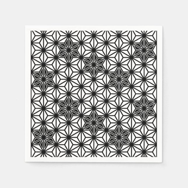 Guardanapo De Papel Padrão Asanoha japonês - branco e preto (Frente)