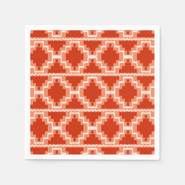 Guardanapo De Papel Padrão Azteca Ikat - Ferrugem, Laranja e branco (Frente)