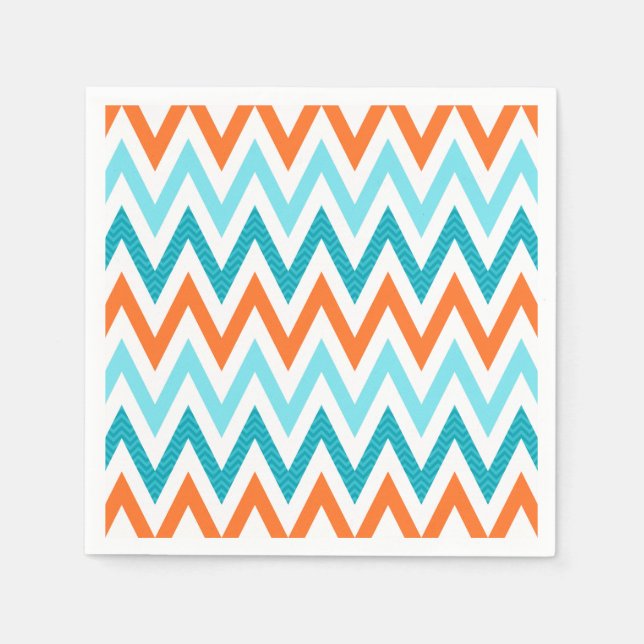 Guardanapo De Papel Padrão Azul Aqua Laranja Cloridro ZigZag Moderno (Frente)