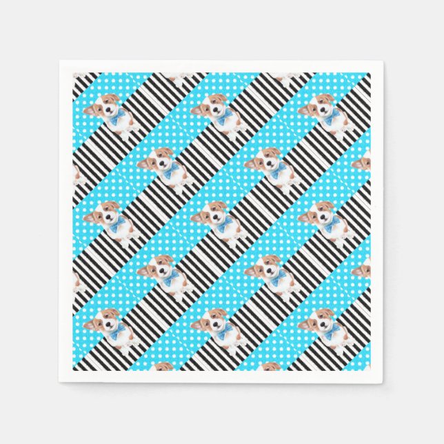 Guardanapo De Papel Padrão Azul Corgi (Frente)