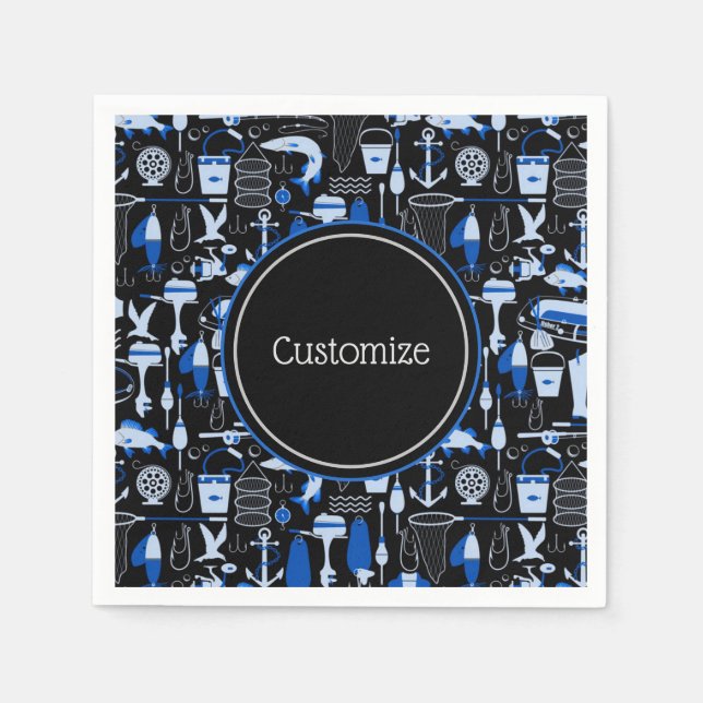 Guardanapo De Papel Padrão Azul De Pesca Personalizado (Frente)