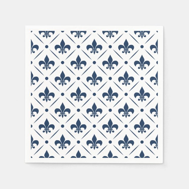 Guardanapo De Papel Padrão azul escuro Fleur De Lis sobre fundo branco (Frente)