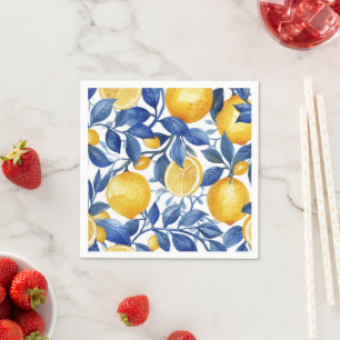 Guardanapo De Papel Padrão Azulejo Lemons Blue Leaves