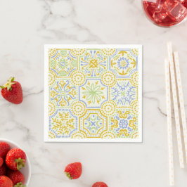 Guardanapo De Papel Padrão Boho de Azulejo Mediterrâneo em Aquarela