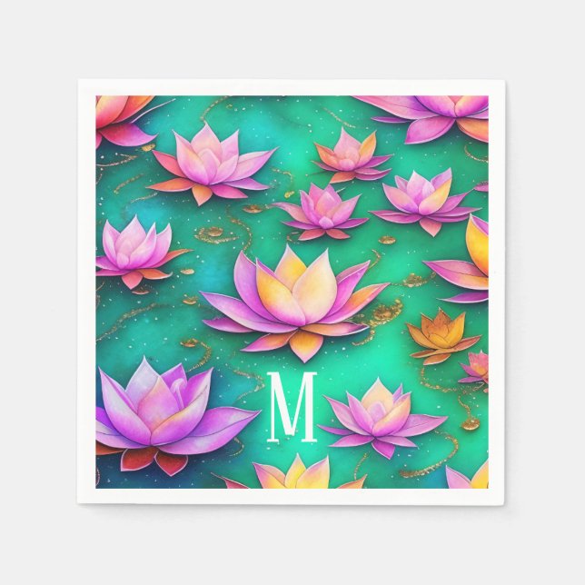 Guardanapo De Papel Padrão Bonito de Flor de Lotus Rosa Personalizado (Frente)