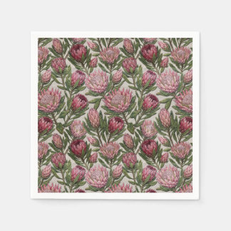 Guardanapo De Papel Padrão Botânico de Protea Rosa com Aparência Borda
