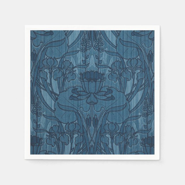 Guardanapo De Papel Padrão Botânico Íris Arte Nova Azul Chic (Frente)