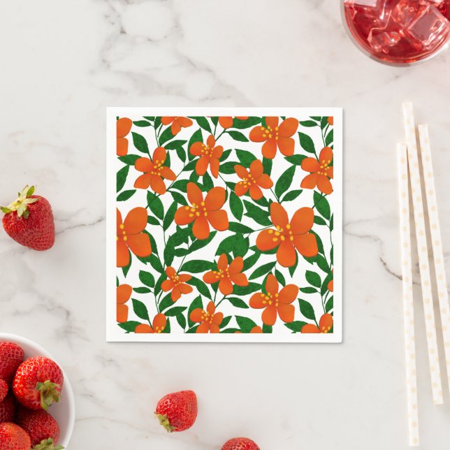 Guardanapo De Papel Padrão Botânico Verde Floral Laranja Vermelho (Insitu)