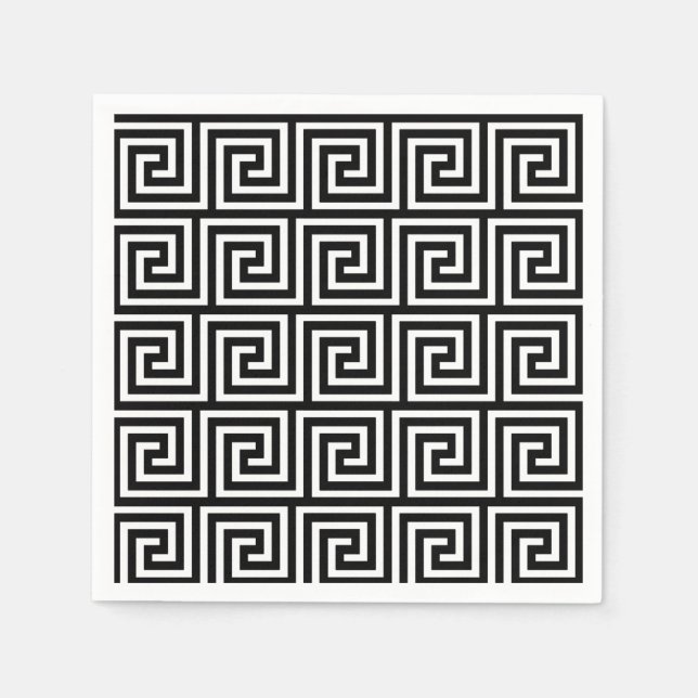 Guardanapo De Papel Padrão-chave grego preto e branco (Frente)