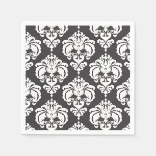 Guardanapo De Papel Padrão Chic de Damasco Cinza e Branco Festa Elegan