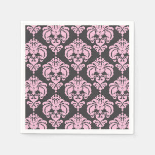 Guardanapo De Papel Padrão Chic de Damasco Rosa Claro Cinza Elegante F
