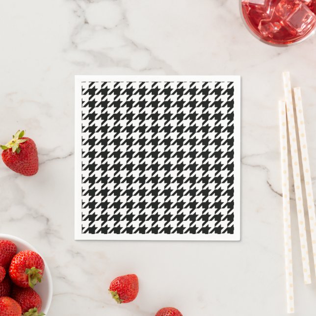 Guardanapo De Papel Padrão Clássico de Houndstooth: Preto e Branco Vin (Insitu)