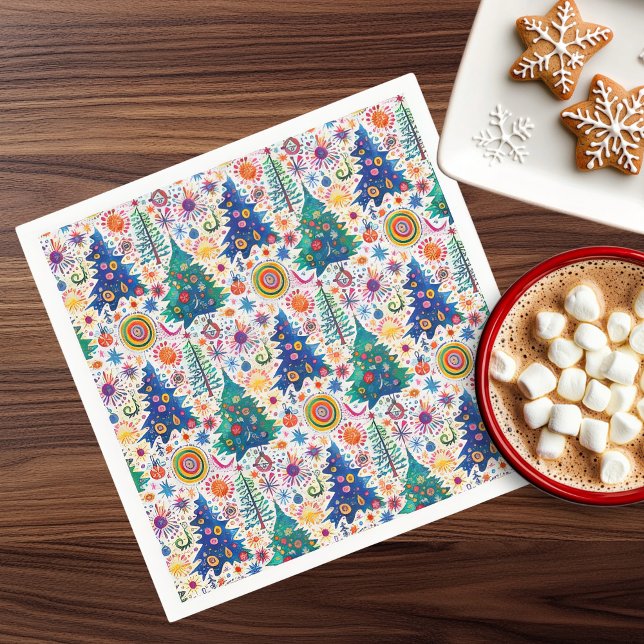 Guardanapo De Papel Padrão Colorido de Árvore Festiva (Criador carregado)