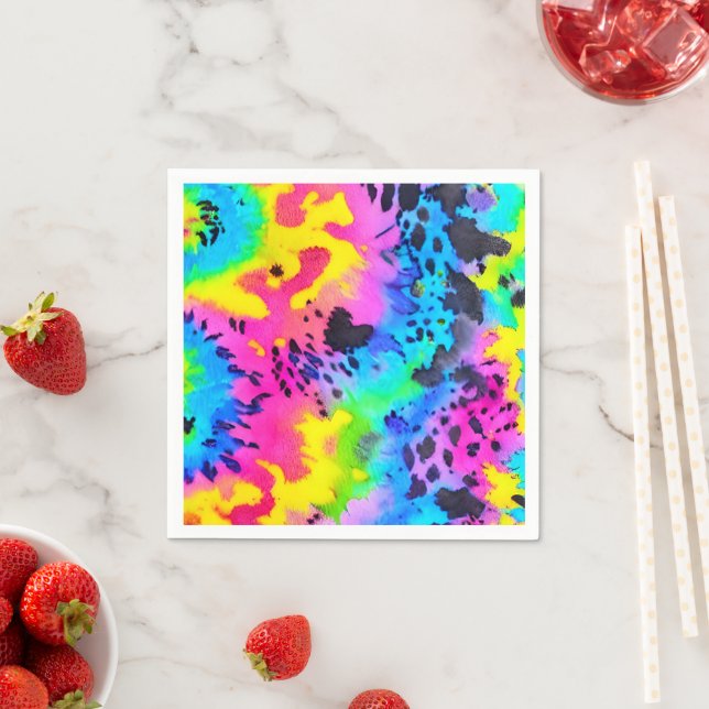 Guardanapo De Papel Padrão Colorido de Cheetah Tye Dye (Insitu)