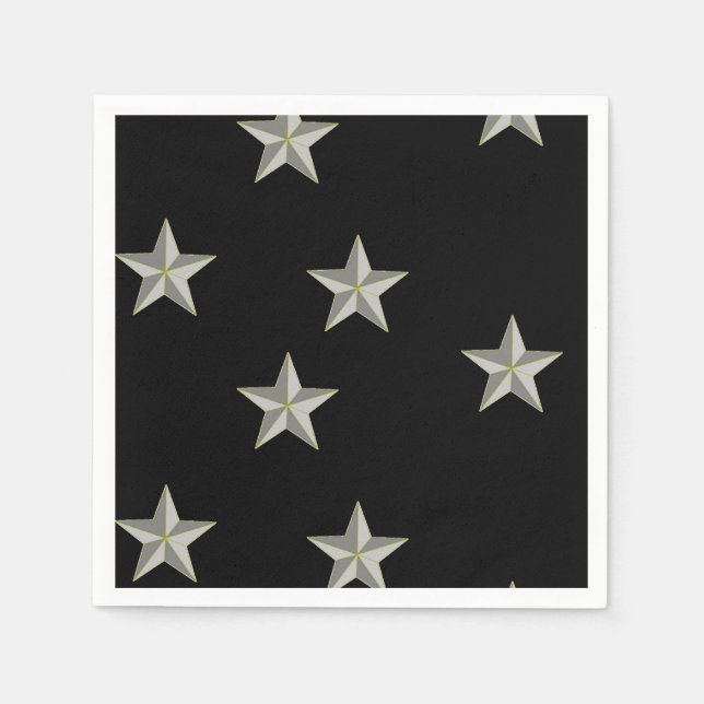 Guardanapo De Papel padrão das estrelas da cinza em preto (Frente)
