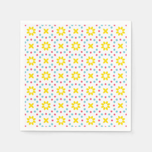 Guardanapo De Papel padrão das flores amarelas e pontos vermelhos e az