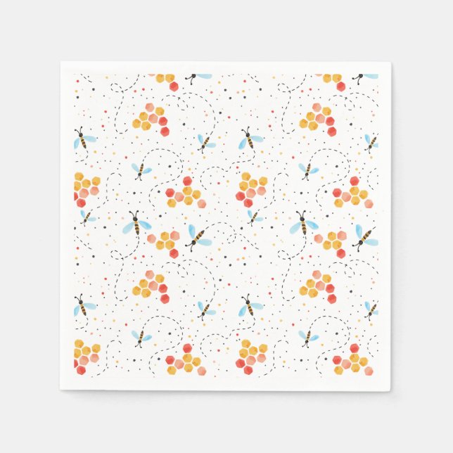 Guardanapo De Papel Padrão de Abelhas de Aquarela (Frente)