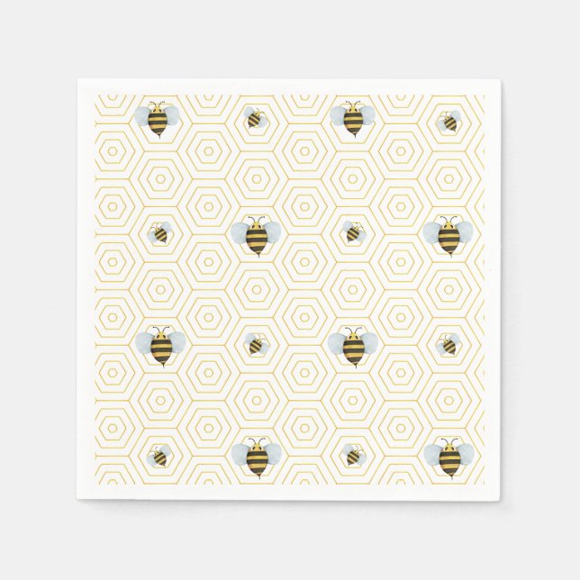 Guardanapo De Papel Padrão de Abelhas de Aquarela (Frente)
